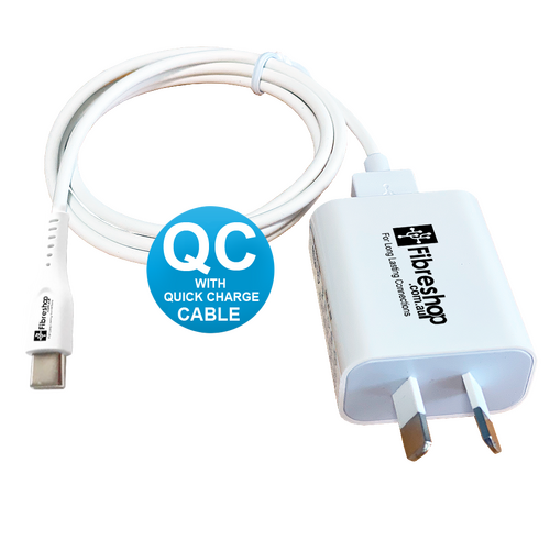 USB Quick Charge 3.0 (QC3) Wall Charger with 1M QC USB to Type-C Quick Charge Cable